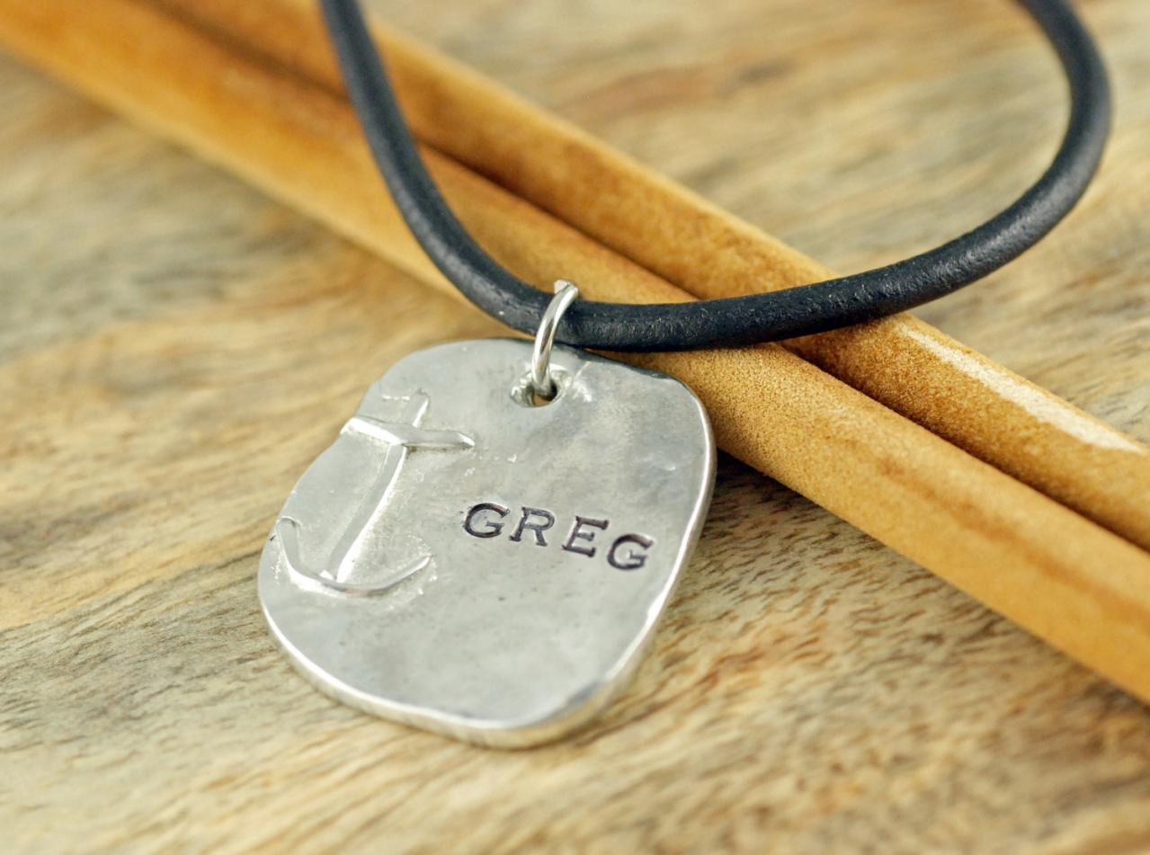 Mens Anchor Necklace, Hand Stamped Personalized Jewelry