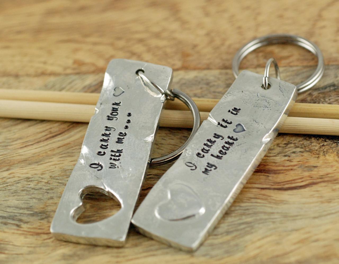 Personalized Key Chain I Carry Your Heart Hand Stamped Keychain