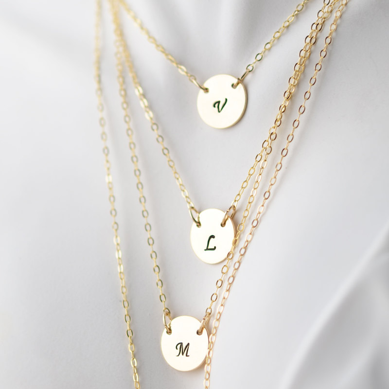 Personalized Layered Necklace - Gold Initial Necklace- Hand Stamped Monogram Necklace